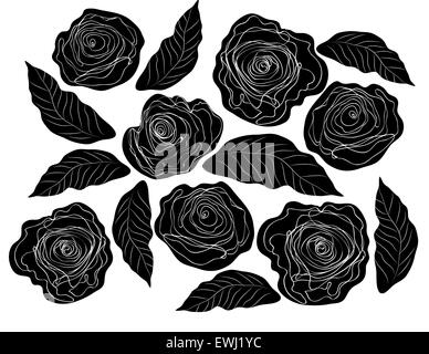 Composition florale originale et classique en noir et blanc pour célébrer l'amour des roses Banque D'Images