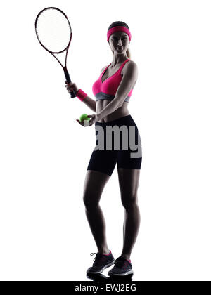 Un joueur de tennis femme silhouette studio isolé sur fond blanc Banque D'Images