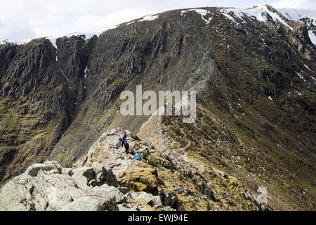 Striding Edge arete et pic de montagne Helvellyn, Lake District, Cumbria, England, UK Banque D'Images