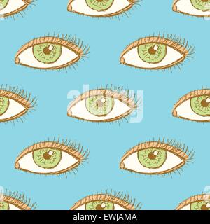 Dans les yeux croquis style vintage, vector pattern transparente Illustration de Vecteur