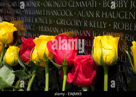 Roses sur la Vietnam Veterans Memorial wall pour la fête des pères - Washington, DC USA Banque D'Images