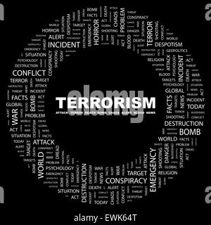 Le terrorisme. Concept d'arrière-plan wordcloud illustration. Concept d'impression word cloud. Collage graphique. Illustration de Vecteur