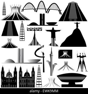 Vector illustration des différents monuments de Brésil Illustration de Vecteur