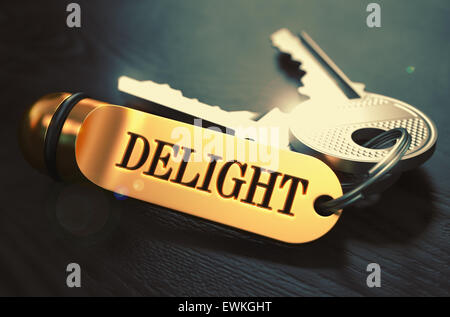 Delight Concept. Touches avec porte-clés d'or. Banque D'Images