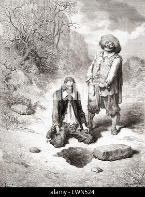 L'illustration de Gustave Doré de la fable de La Fontaine l'avare qui a perdu son trésor (L'avare qui a perdu son trésor). Banque D'Images