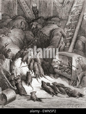 L'illustration de Gustave Doré de la fable de La Fontaine La Ligue des rats, ( La Ligue des rats). Banque D'Images