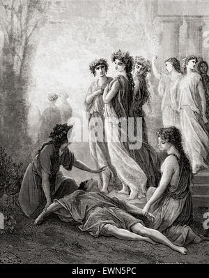 L'illustration de Gustave Doré de la fable de La Fontaine Daphnis et Alcimadure. Banque D'Images