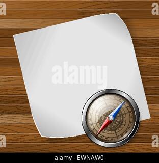 Détaillées acier compas et livre blanc sur fond de bois. Vector illustration. Illustration de Vecteur