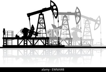 Pompes à huile silhouette isolé sur fond blanc. Vector illustration détaillée. Illustration de Vecteur