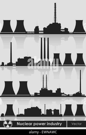 Silhouettes d'une centrale nucléaire. Vector illustration. Illustration de Vecteur