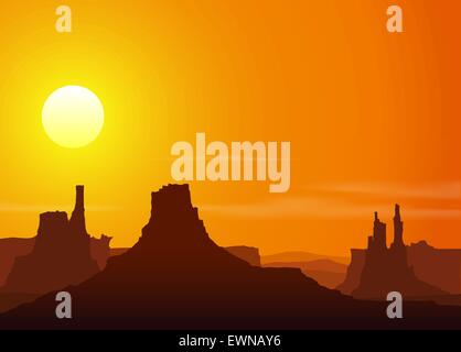 Coucher du soleil dans les Montagnes Rocheuses. Vector illustration. Illustration de Vecteur