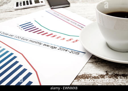 L'analyse des graphiques avec l'évolution du taux de change euro dollar et faire des calculs Banque D'Images