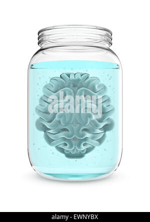 Cerveau jar, 3D render of human brain in glass jar Banque D'Images