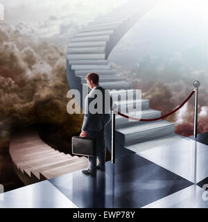 Image d'illustration de sad woman walking down staircase Banque D'Images