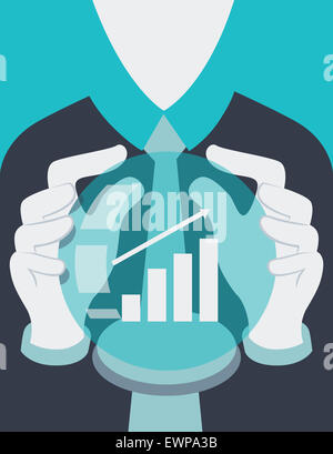 Crystal Ball montrant la hausse du bar chart Banque D'Images