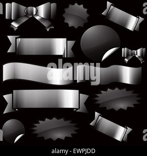 Ensemble de rubans et de bannières sur fond noir Banque D'Images
