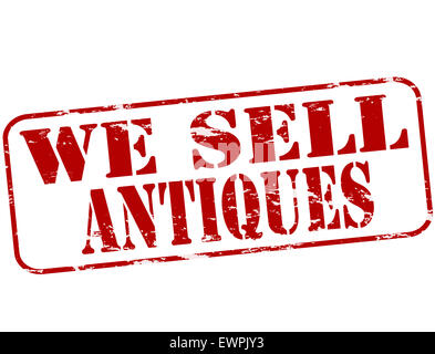Timbres en caoutchouc avec du texte nous vendent des antiquités à l'intérieur, illustration Banque D'Images