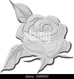 Silhouette grise de rose avec des feuilles. illustration. Banque D'Images