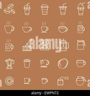 Icônes de ligne de café sur fond brun, stock vector Illustration de Vecteur