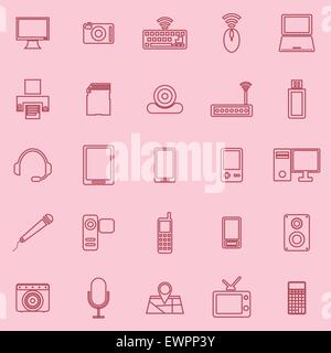 Ligne de Gadget icônes sur fond rose, stock vector Illustration de Vecteur