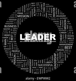 LEADER. Concept d'arrière-plan wordcloud illustration. Concept d'impression word cloud. Collage graphique. Illustration de Vecteur