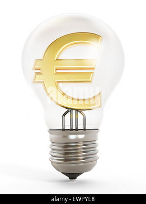 Symbole de l'euro à l'intérieur de l'ampoule électrique isolé sur fond blanc Banque D'Images