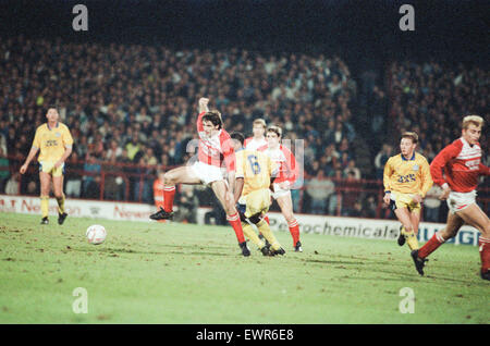 Middlesbrough 0-2 Leeds, Division 2 match de championnat à Ayresome Park, samedi 9 décembre 1989. Bernie Slaven Banque D'Images