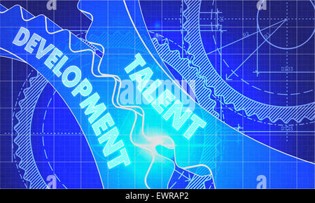 Développement des talents sur le mécanisme d'engrenages. Plan du style. La conception technique. 3d illustration, des reflets. Banque D'Images