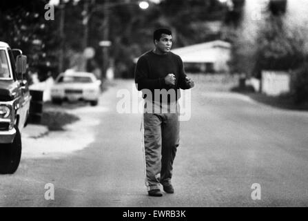 Muhammad Ali ancien Heavyweight Champion du monde qu'on voit ici lors d'une session de formation dans les Bahamas pour sa lutte avec Trevor Berbick. 17 Novembre 1981 Banque D'Images