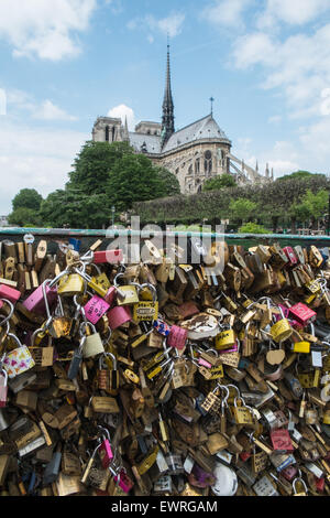 Cadenas d'amour sur le Pont de l'Archeveche,Archevêque Bridge.Photo quelques jours avant d'enlever la ville de cadenas du Pont des Arts, Paris. Banque D'Images