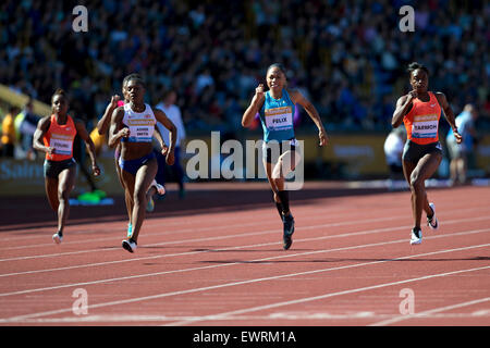 Allyson Felix, Dina ASHER-SMITH Jeneba TARMOH, Jessica, jeune, Women's 200m, IAAF Diamond League 2015, Alexander Stadium, Birmingham, UK, 7 juin 2015. Banque D'Images