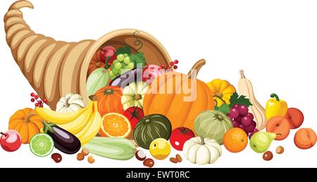 Automne cornucopia (horn of plenty) avec des fruits et légumes. Vector illustration. Illustration de Vecteur