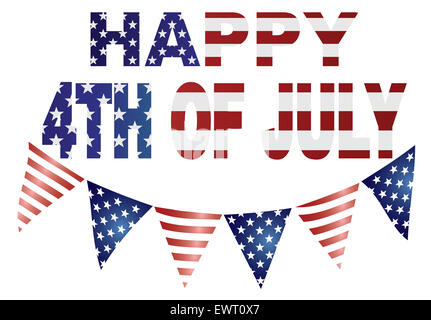 Heureux le jour de l'indépendance du 4 juillet avec Triagular avec drapeaux Drapeau USA Rouge Blanc Bleu Stars and Stripes Illustration Banque D'Images