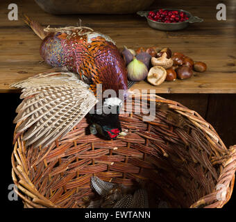 Le faisan sauvage et des fruits dans une ancienne chasse maître still life Banque D'Images