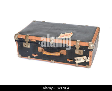 Ancienne valise en cuir marron vintage isolated on white Banque D'Images