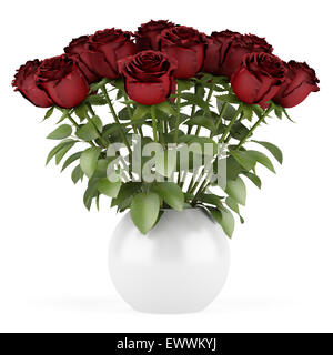 Bouquet de roses rouges dans un vase isolé sur fond blanc Banque D'Images