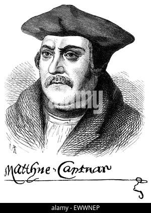 Portrait de Matthew Parker (1504-1575), archevêque de Cantorbéry de 1559 à 1575, avec sa signature. Banque D'Images