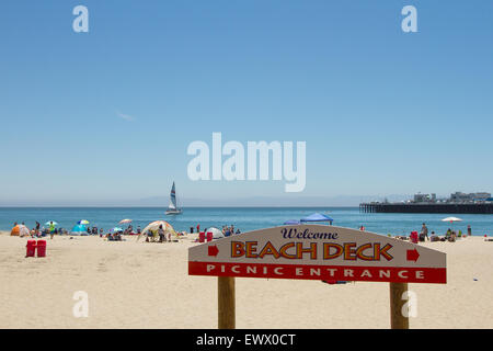 Inscrivez-vous pour accueillir les gens et Plage Santa Cruze scènes de la baie de Santa Cruz beach, en Californie, Etats-Unis Banque D'Images