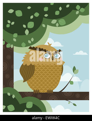 Owl dans une branche en fichier vectoriel éditable Banque D'Images