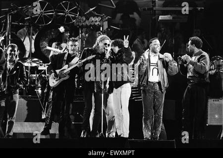 John Lennon Memorial Concert tenu à Pier Head, Liverpool. Hall et Oates effectuer. 5e mai 1990. Banque D'Images