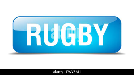 Rugby blue square réaliste 3d bouton web isolés Banque D'Images