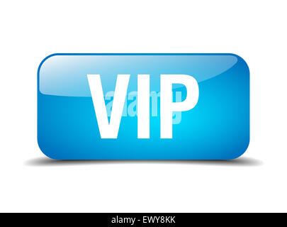 Blue Square vip réaliste 3d bouton web isolés Banque D'Images