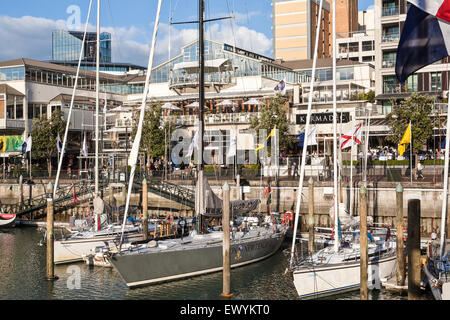 Bateaux, yachts amarrés au Viaduct Basin, du port de plaisance,,Port d'Auckland, Auckland, Nouvelle-Zélande Banque D'Images