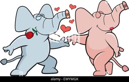 Deux éléphants cartoon heureux en amour avec l'autre. Illustration de Vecteur