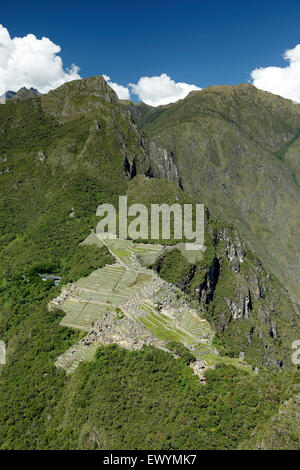 Les ruines Inca de Machu Picchu Huayna Picchu, la montagne près de Machupicchu Pueblo (Aguas Calientes), Cusco, Pérou Banque D'Images