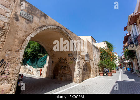 Rues, Vieille Ville, Rethymno, Crète, Grèce Banque D'Images