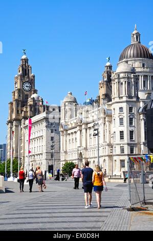 Les trois grâces composé du Liver Building, Port of Liverpool Building et la Cunard Building, Liverpool, Angleterre. Banque D'Images