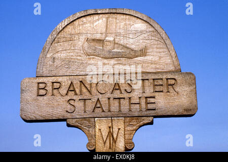 Panneau du Village, Brancaster Staithe, Norfolk, Angleterre Banque D'Images