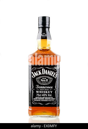 PANAMA, PANAMA-JANVIER 08,2015 : Botle unique de Jack Daniels n° 5 isolé sur blanc. Jack Daniel's est une marque de sour mash Tennes Banque D'Images