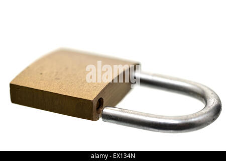 Plan Macro sur un petit pad lock on white Banque D'Images